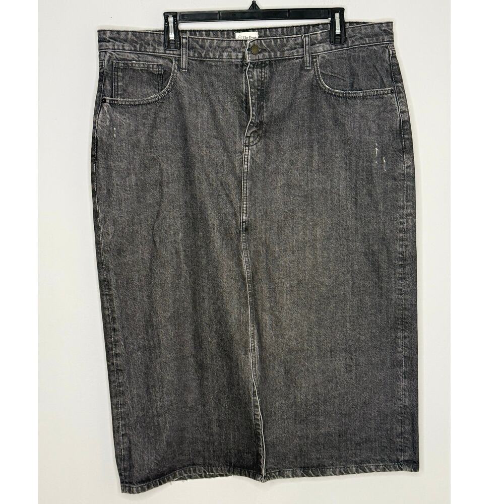 The Drop Black Rinse Heavy Weight Cotton Denim Maxi Column Skirt Front Slit 2X